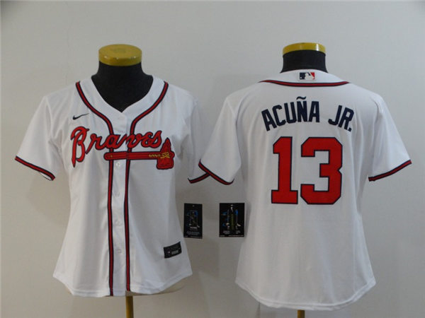 Women's Atlanta Braves #13 Ronald Acuna Jr. Nike Home White Cool Base Jerseys