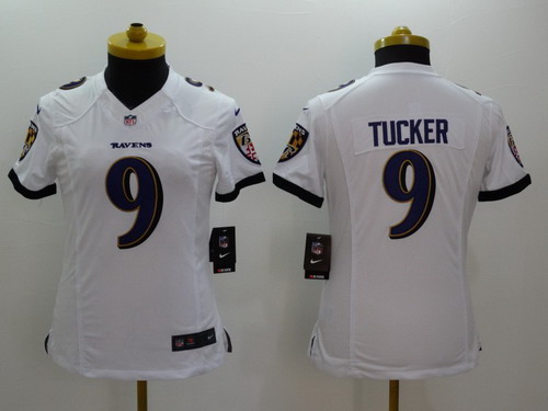 Women's Baltimore Ravens #9 Justin Tucker 2013 White Nik Limited Stitched Jersey