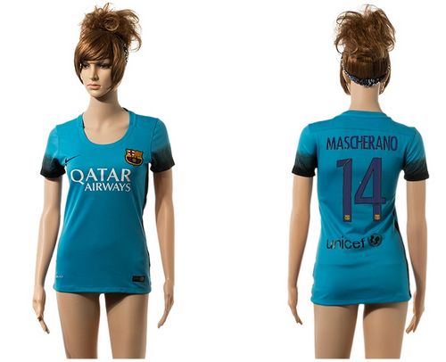 Women's Barcelona #14 Mascherano Blue Soccer Club Jersey