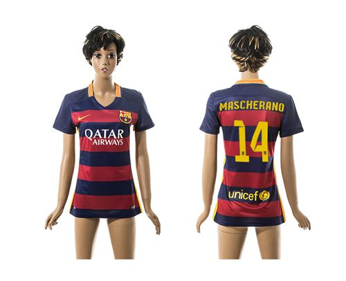 Women's Barcelona #14 Mascherano Home Soccer Club Jersey