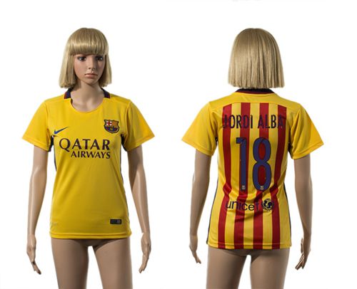Women's Barcelona #18 Jordi Alba Away Soccer Club Jersey