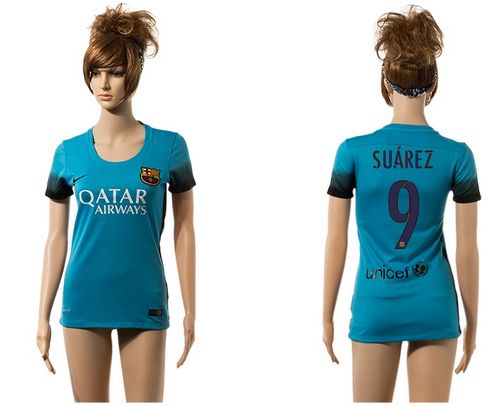 Women's Barcelona #9 Suarez Blue Soccer Club Jersey