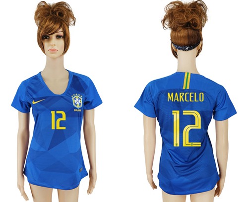 Women's Brazil #12 Marcelo Away Soccer Country Jersey