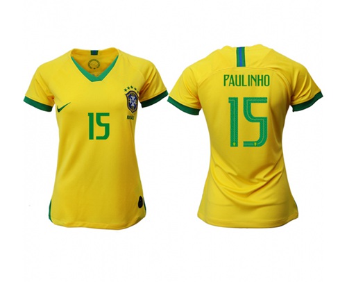 Women's Brazil #15 Paulinho Home Soccer Country Jersey