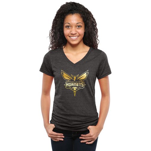 Women's Charlotte Hornets Gold Collection V-Neck Tri-Blend T-Shirt