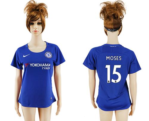 Women's Chelsea #15 Moses Home Soccer Club Jersey