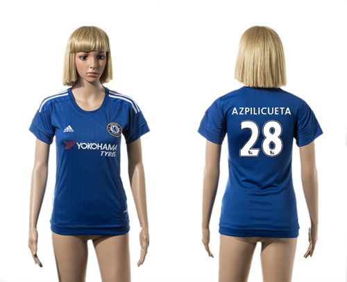 Women's Chelsea #28 Azpilicueta Home Soccer Club Jersey