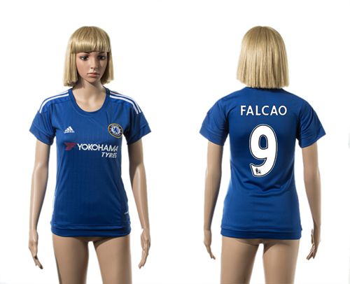 Women's Chelsea #9 Falcao Home Soccer Club Jersey