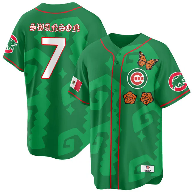 Women's Chicago Cubs Xicago Mexican Heritage Jersey GREEN #7 DANSBY SWANSON.webp