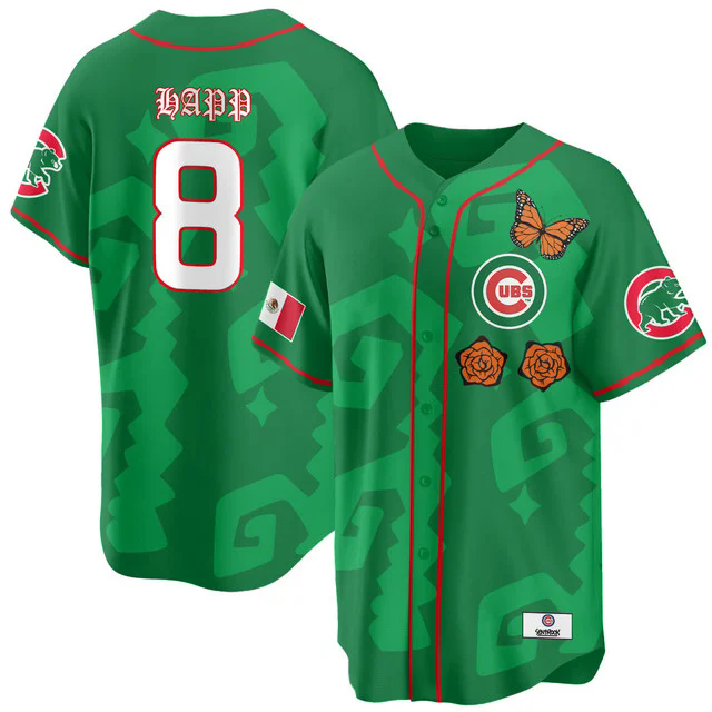 Women's Chicago Cubs Xicago Mexican Heritage Jersey GREEN #8 IAN HAPP.webp