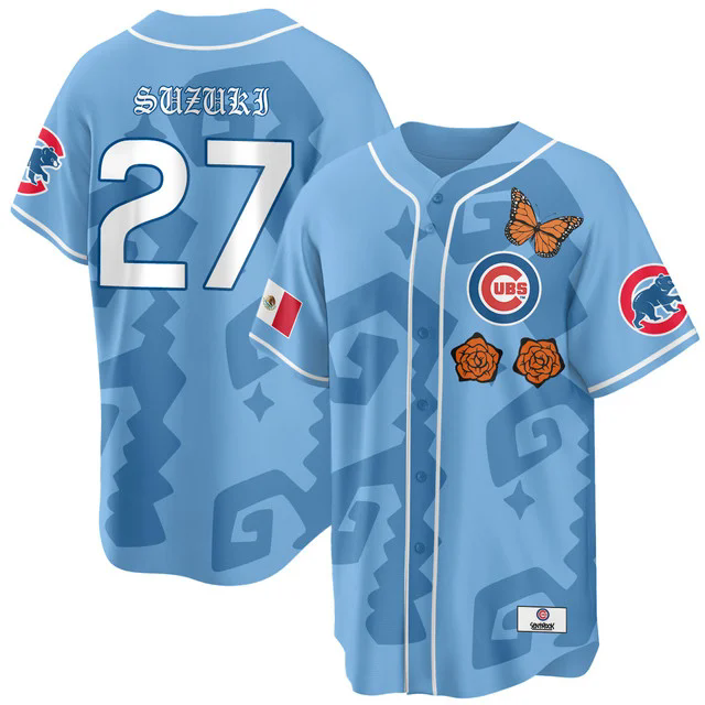 Women's Chicago Cubs Xicago Mexican Heritage Jersey LIGHT BLUE #27 SUZUKI SEIYA.webp