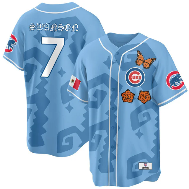 Women's Chicago Cubs Xicago Mexican Heritage Jersey LIGHT BLUE #7 DANSBY SWANSON.webp