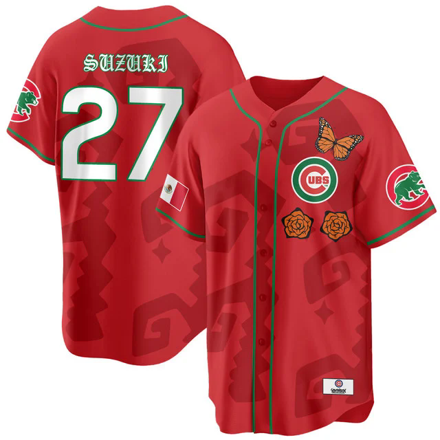 Women's Chicago Cubs Xicago Mexican Heritage Jersey RED #27 SUZUKI SEIYA.webp