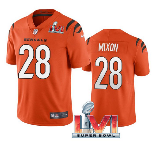 Women's Cincinnati Bengals #28 Joe Mixon 2022 Orange Super Bowl LVI Vapor Limited Stitched Jersey