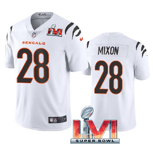 Women's Cincinnati Bengals #28 Joe Mixon 2022 White Super Bowl LVI Vapor Limited Stitched Jersey