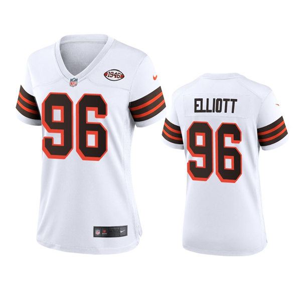 Women's Cleveland Browns #96 Jordan Elliott Nike 2021 White Retro 1946 75th Anniversary Jersey