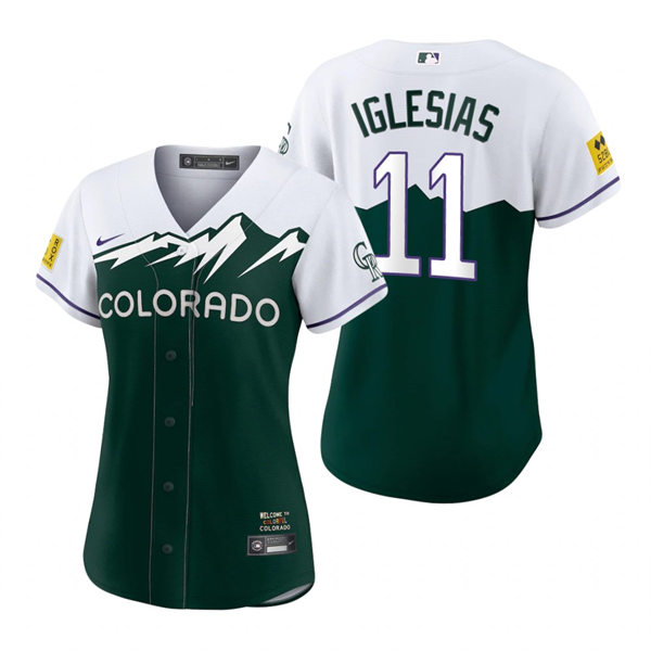 Women's Colorado Rockies #11 Jose Iglesias Green 2022 City Connect Jersey