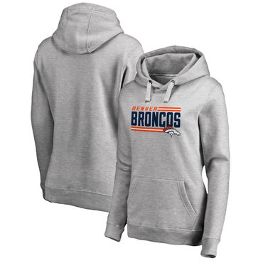 Women's Denver Broncos NFL Pro Line By Fanatics Branded Ash Iconic Collection On Side Stripe Plus Size Pullover Hoodie