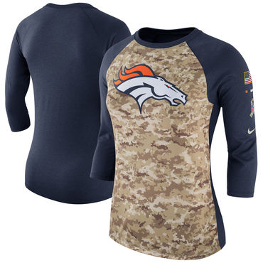 Women's Denver Broncos Nike Camo Navy Salute To Service Legend Three-Quarter Raglan Sleeve T Shir