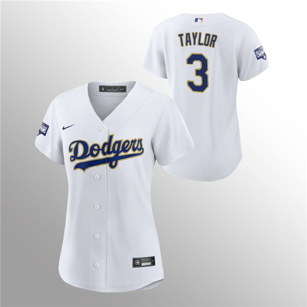 Women's Dodgers #3 Chris Taylor White 2021 Gold Program Replica Jersey