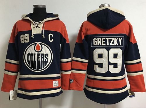 Women's Edmonton Oilers #99 Wayne Gretzky Navy Blue  Old Time Lacer NHL Hoodie