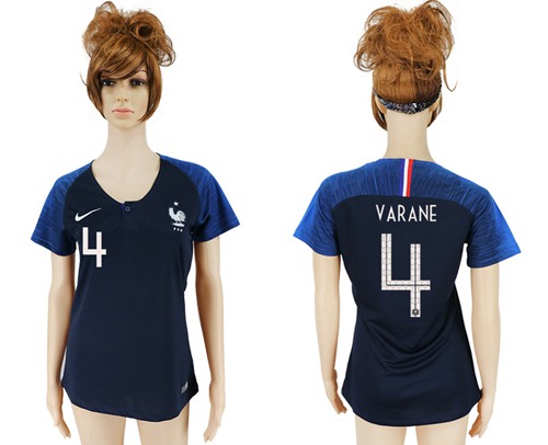 Women's France #4 Varane Home Soccer Country Jersey