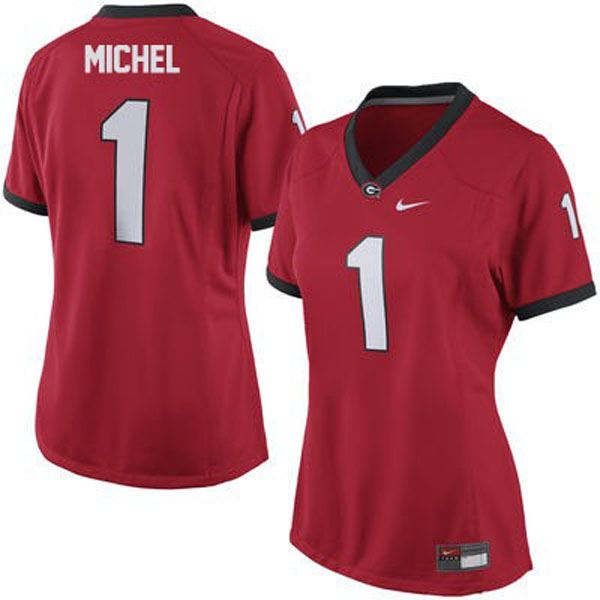 Women's Georgia Bulldogs #1 Sony Michel Red Football Jersey