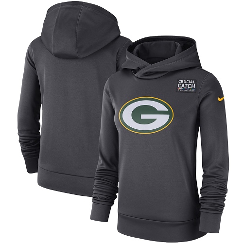 Women's Green Bay Packers Nike Anthracite Crucial Catch Performance Pullover Hoodie