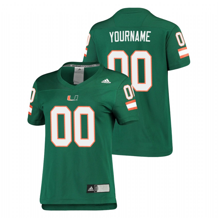 Women's Green Miami Hurricanes Custom Replica Football Jersey Women's Jersey