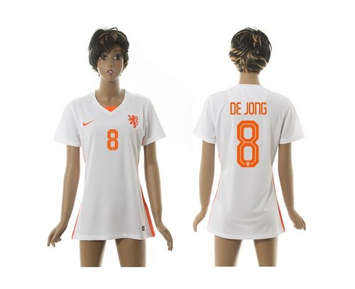 Women's Holland #8 De Jong Away Soccer Country Jersey