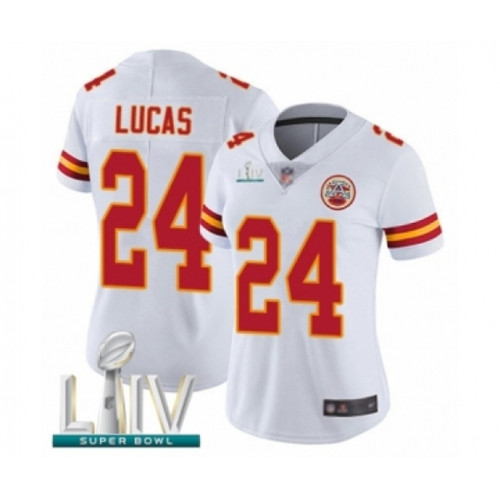 Women's Kansas City Chiefs #24 Jordan Lucas White Vapor Untouchable Limited Player Super Bowl LIV Bound Football Jersey