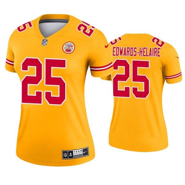 Women's Kansas City Chiefs #25 Clyde Edwards-Helaire Nike Gold Inverted Legend Jersey