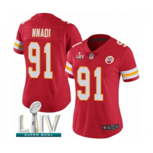 Women's Kansas City Chiefs #91 Derrick Nnadi Red Team Color Vapor Untouchable Limited Player Super Bowl LIV Bound Football Jersey