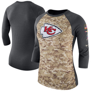 Women's Kansas City Chiefs Nike Camo Charcoal Salute To Service Legend Three-Quarter Raglan Sleeve T Shirt