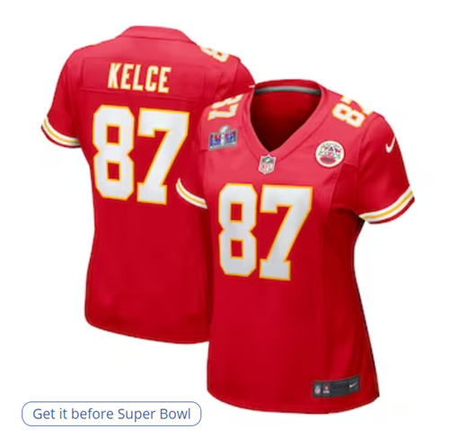 Women's Kansas City Chiefs Travis Kelce Nike Red Super Bowl LVIII Game Jersey