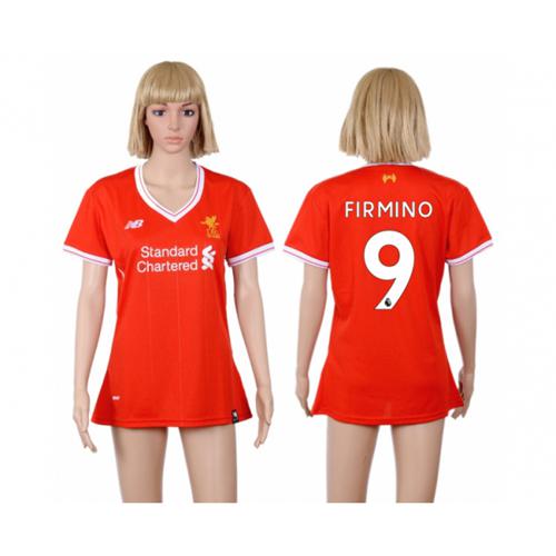 Women's Liverpool #9 Firmino Red Home Soccer Club Jersey