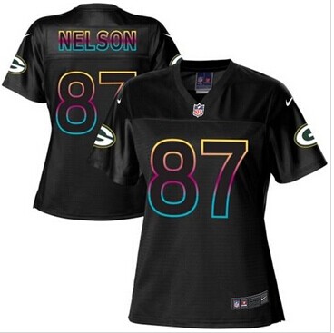 Women's NFL New Packers #87 Jordy Nelson Black Fashion Game Jersey