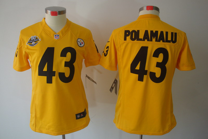 Women's NIKE LIMITED Jersey Pittsburgh Steelers #43 Troy Polamalu Yellow with 80TH Patch