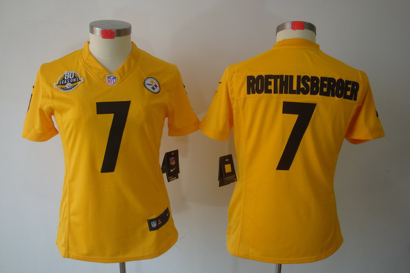 Women's NIKE LIMITED Jersey Pittsburgh Steelers #7 Ben Roethlisberger Yellow with 80TH Patch