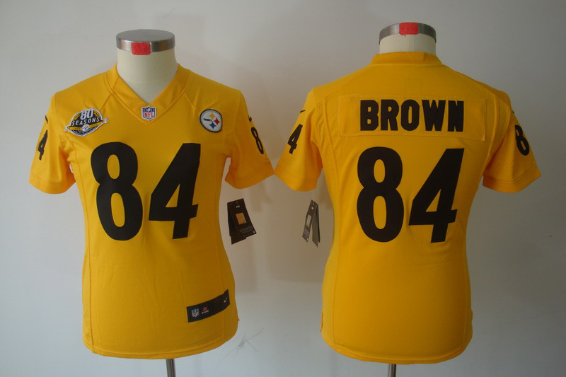 Women's NIKE LIMITED Jersey Pittsburgh Steelers #84 Antonio Brown Yellow with 80TH Patch