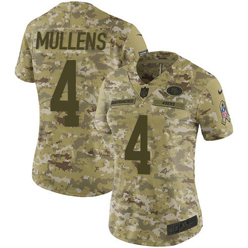 Women's Nike 49ers #4 Nick Mullens Camo Women's Stitched NFL Limited 2018 Salute to Service Jersey