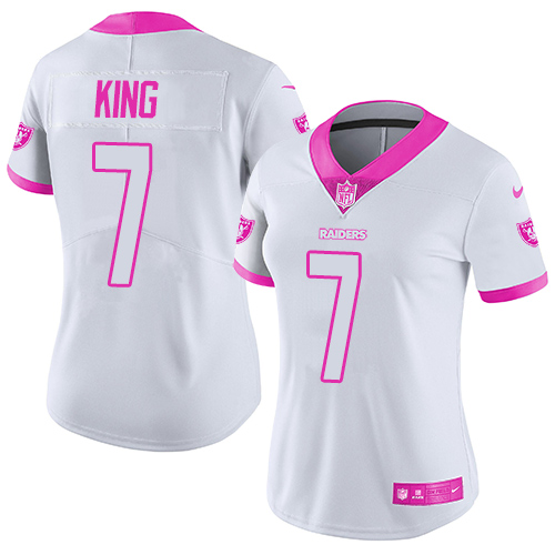 Women's Nike Oakland Raiders #7 Marquette King Limited White Pink Rush Fashion NFL Jersey