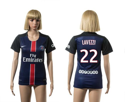 Women's Paris Saint-Germain #22 Lavezzi Home Soccer Club Jersey