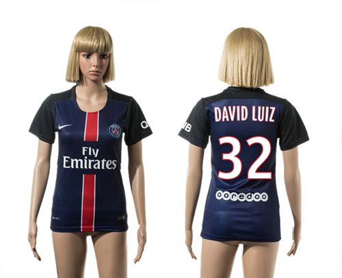 Women's Paris Saint-Germain #32 David Luiz Home Soccer Club Jersey