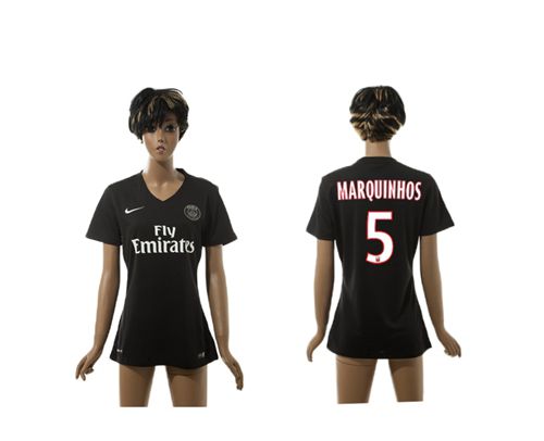 Women's Paris Saint-Germain #5 Marquinhos Black Soccer Club Jersey