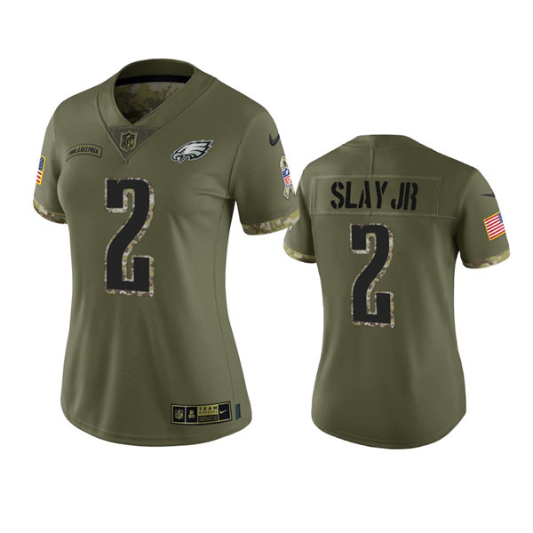 Women's Philadelphia Eagles #2 Darius Slay Jr Olive 2022 Salute To Service Limited Jersey