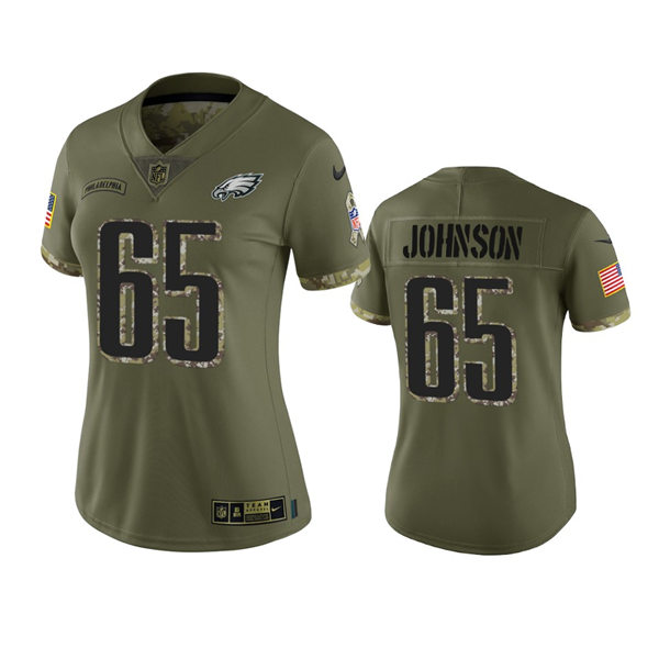 Women's Philadelphia Eagles #65 Lane Johnson Olive 2022 Salute To Service Limited Jersey