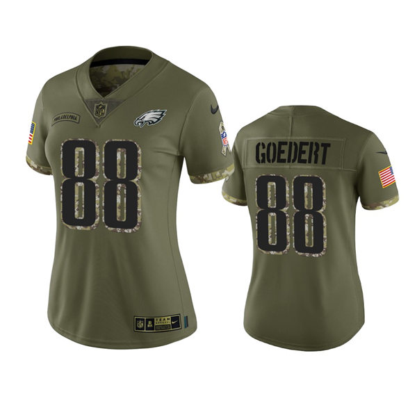 Women's Philadelphia Eagles #88 Dallas Goedert Olive 2022 Salute To Service Limited Jersey