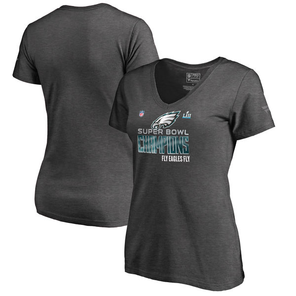 Women's Philadelphia Eagles NFL Pro Line By Fanatics Branded Heathered Charcoal Super Bowl LII Champions T Shirt