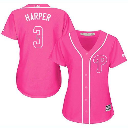 Women's Phillies #3 Bryce Harper Pink Fashion Women's Stitched Baseball Jersey